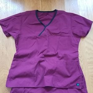 Matching maroon scrubs